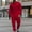 Red, variant on Ahabrexf Suits for Men, Casual Solid Color Sports Button Pocket Lapel Cardigan and Leg Tie Pants Set