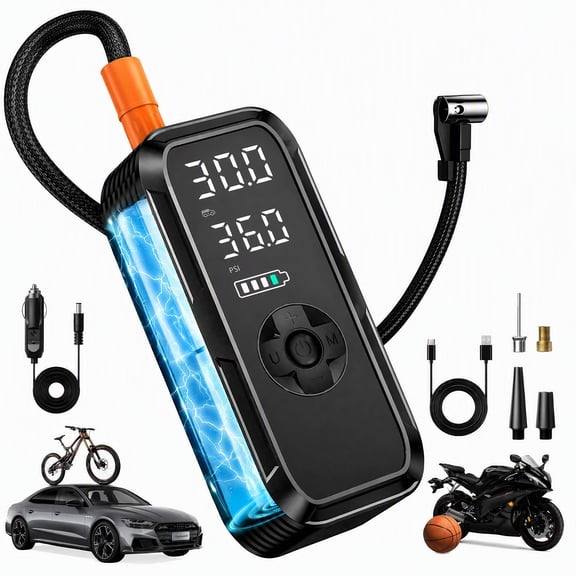 Cordless Portable Tire Inflator, 150 Psi Digital Pressure Gauge, 4500mAh Long Range Battery, Air Compressor for Car Tires with Automatic Shutoff, Emergency LED Light, Compact Automotive Pump