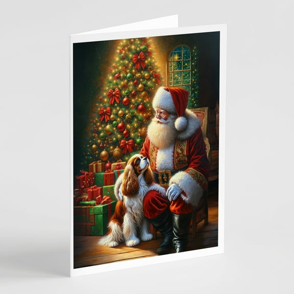 Cavalier Spaniel and Santa Claus Greeting Cards Pack of 8 7 in x 5 in