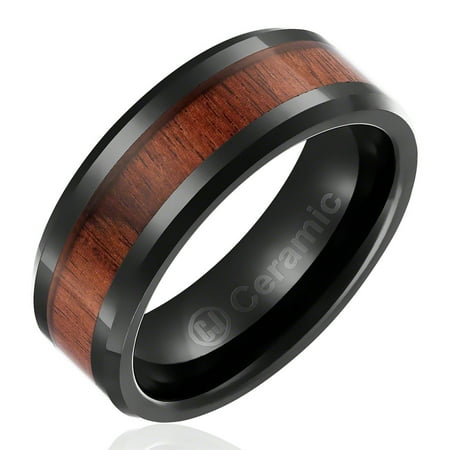 Cavalier Jewelers Mens Wedding Band In Jewelry Grade Black Ceramic Cavalier Jewelers Mens Wedding Band In Jewelry Grade Black Ceramic 8mm Ring With Dark Wood Inlay