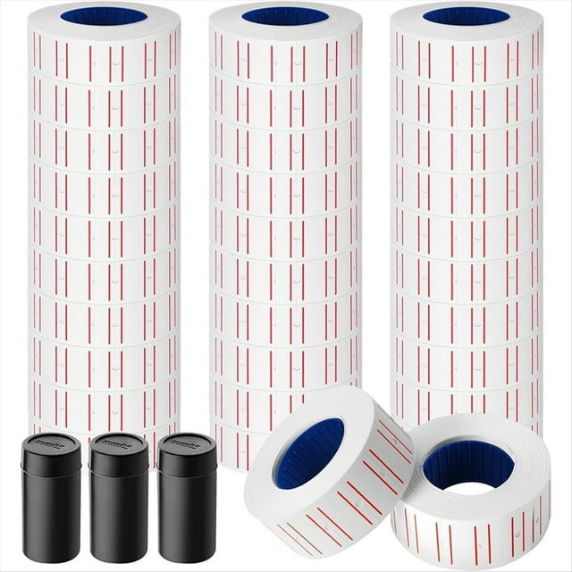 30 Rollos de 15 000 Etiquetas de Precio Blancas para Etiquetadora MX-5500, Pegatinas Blancas para Marcar Precios, Más 3 Rollos de Tinta de Repuesto.