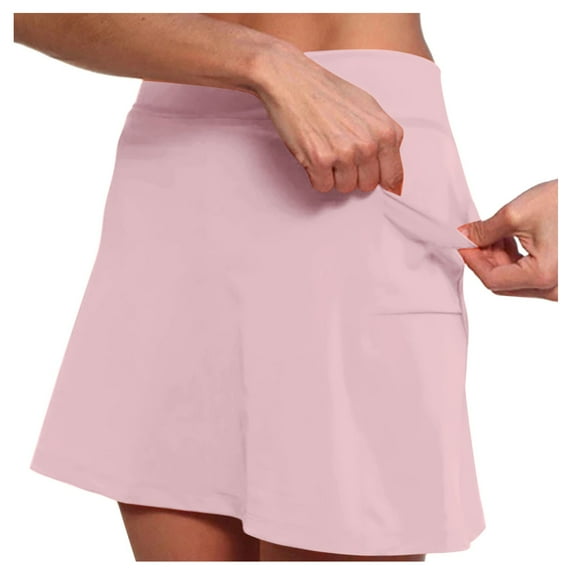 Women High Waist Tennis Skirts with Inner Shorts Tummy Control Skirts Suit for Tennis (Rose Gold XXXXXL)