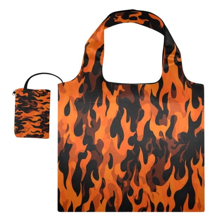 Stylish Foldable Shoulder Handbag Lightweight Durable Portable Fashion Bag Perfect for Shopping Picnic Party Commuting & Travel Orange and Black Flames