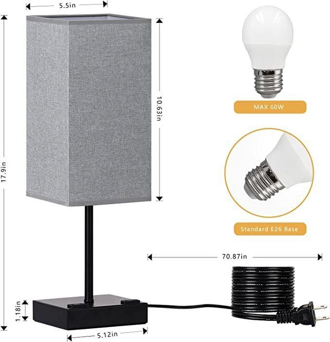 Grey Nightstand Lamps Set of 2 Touch Control Bedside Lamps with Dual AC Outlets