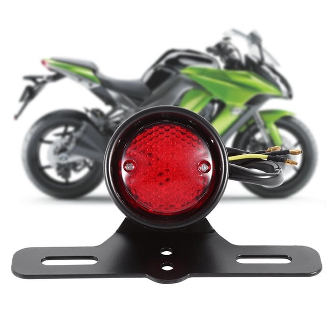 Fugacal Hlyjoon 12V Moto Brake Taillight LED Motorcycle Rear Turn Signal Stop Lamp Retro Red Warning Indicator Tail Light For Bobber Cafe Racer Scooter