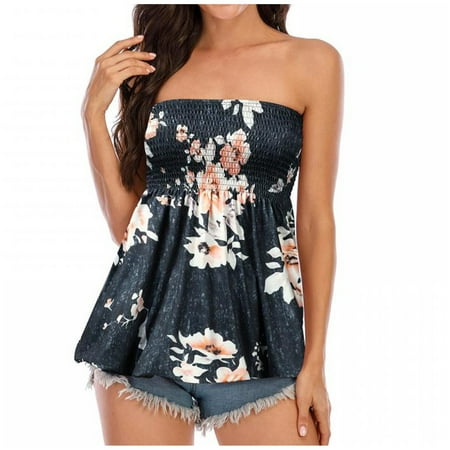 

Women Clothes Clearance Peony Floral Camisole Teen Girls Sleeveless Strapless Spandex Lounge Pleated Cami Tank Blouse Bustier Shirts Women