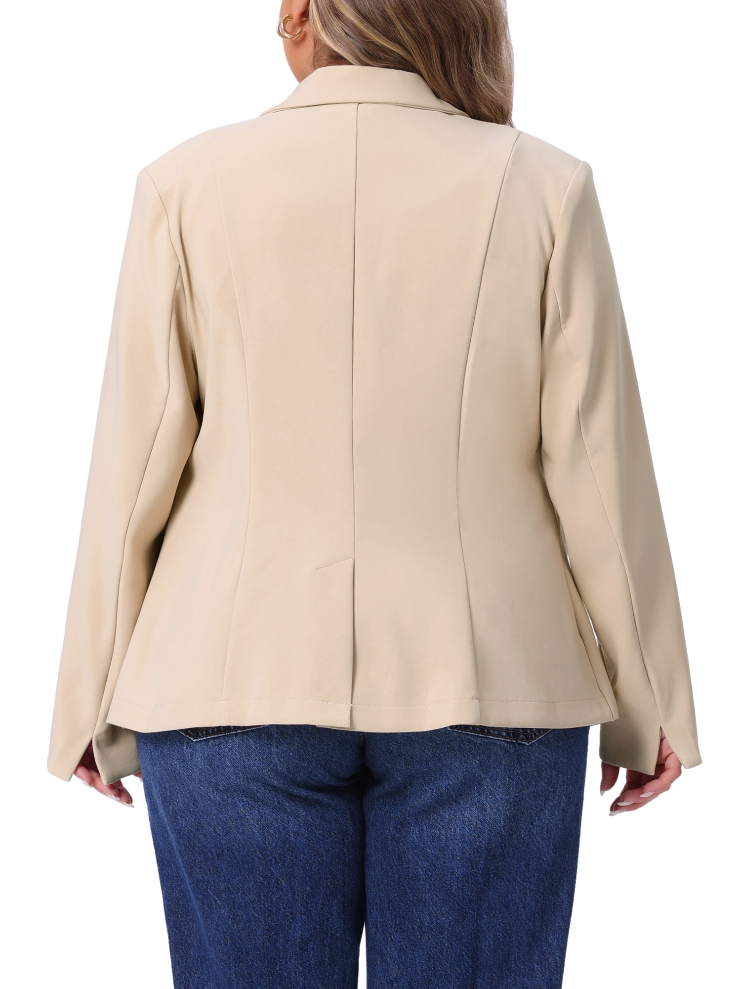 DARING DIVA Women's Plus Notched Lapel Long Sleeve Notched Lapel Business Blazer 2X Beige