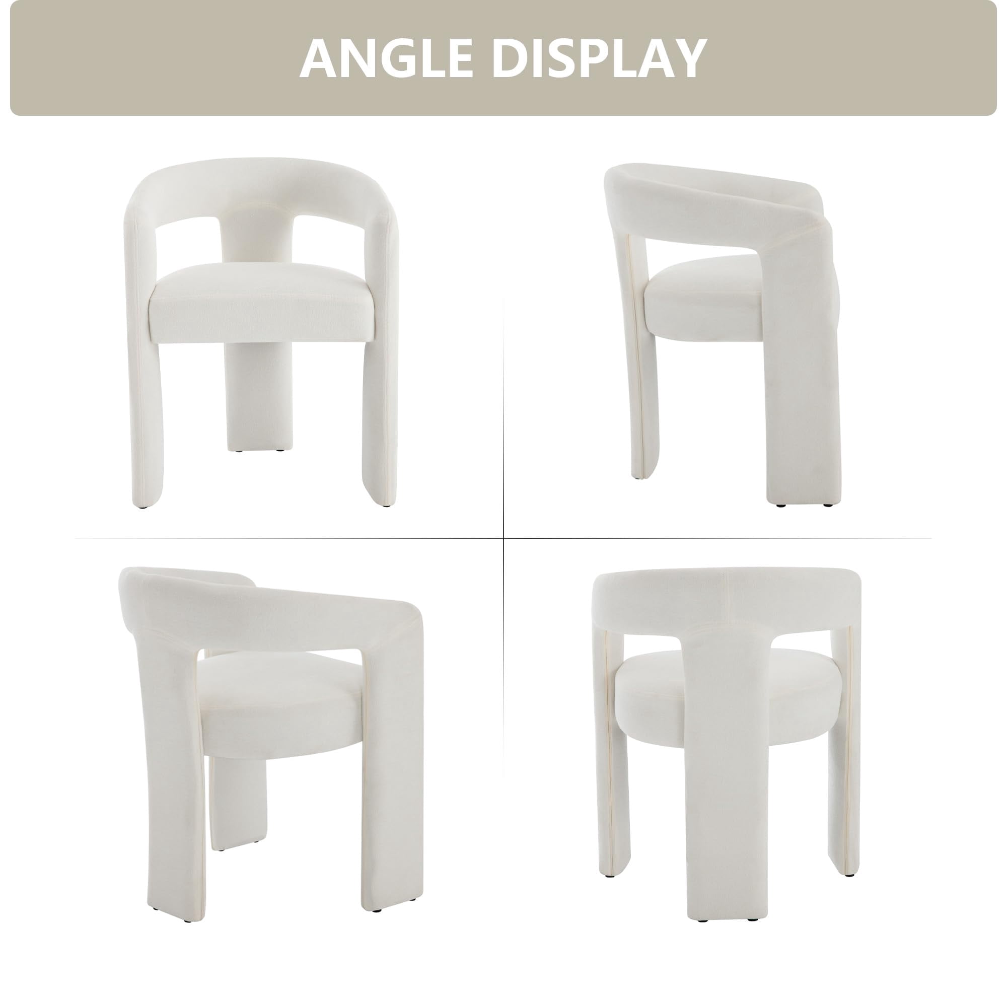 Tmsan Beige Modern Boucle Kitchen Chairs,Multipurpose Comfy Accent Armchair for Dining Room Living Room,2 Set Upholstered Barrel Kitchens Chair,Beige