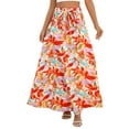 thumbnail image 4 of Boho Skirts for Women Long Casual Summer Floral Skirt Elastic Waist Flowy Skirt with Drwastring Beach Vacation Clothes for Women, 4 of 7