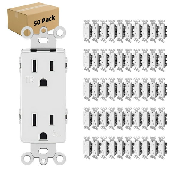 50Pack Outlet Decora Duplex Receptacle, 15 Amp, 125 Volt, Tamper Resistant White