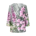 thumbnail image 4 of CYMMPU Fall Fashion Shirts 3/4 Sleeve Spring Tops Round Neck Tunic Tops Floral Printed Loose Fit Blouses for Women Dressy Casual Plus Size Blouse Pink XXXL, 4 of 5