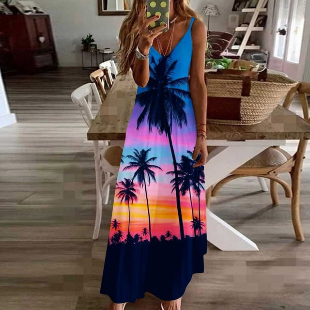EGNMCR Robes d'Été Femmes Tendance 2024 Robe Imprimée à Bretelles Dos Nu pour Femme Printemps/été