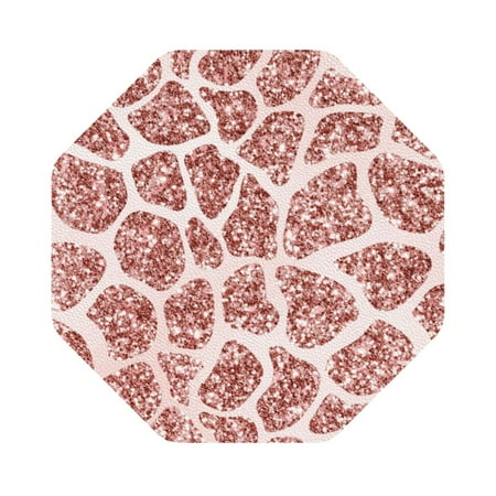 

Coaee Rose Gold Abstract Spots Print Leather Coasters Set of 6 Non-Slip Washable Cup Coasters for Home Office Bar Octagon