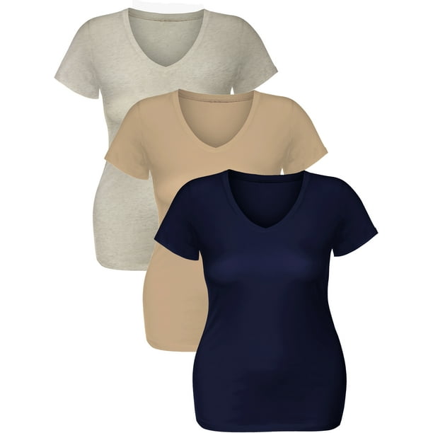 ★GENERAL IDEA★ Essential Basic V-Neck T-Shirt NAVY WBD3L01 Essential Basic Women's Short Sleeve T Shirt V Neck Tee