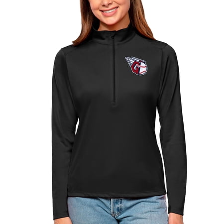 Women s Antigua Black Cleveland Guardians Tribute Quarter-Zip Pullover Top
