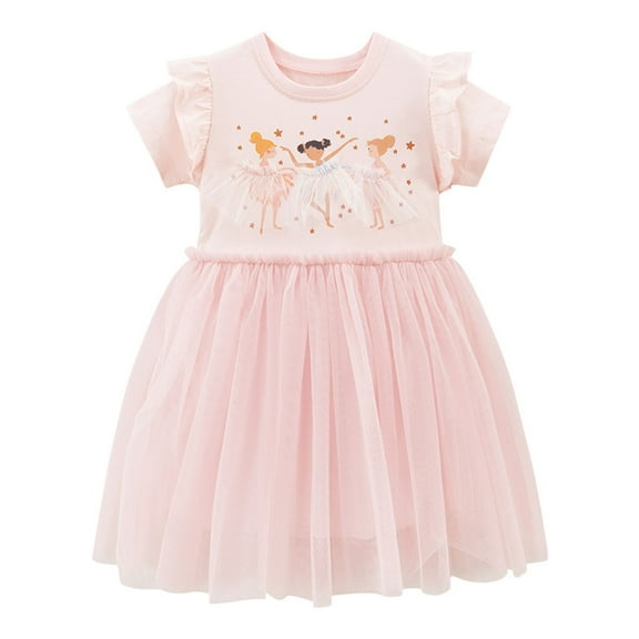 MEZZALL Girl's Lace Dress Summer Dresses Short Sleeve Tiered Swing Midi Casual For 2 To 7 Yearss Dress. 3-4 Years Breathable Kids Sundress