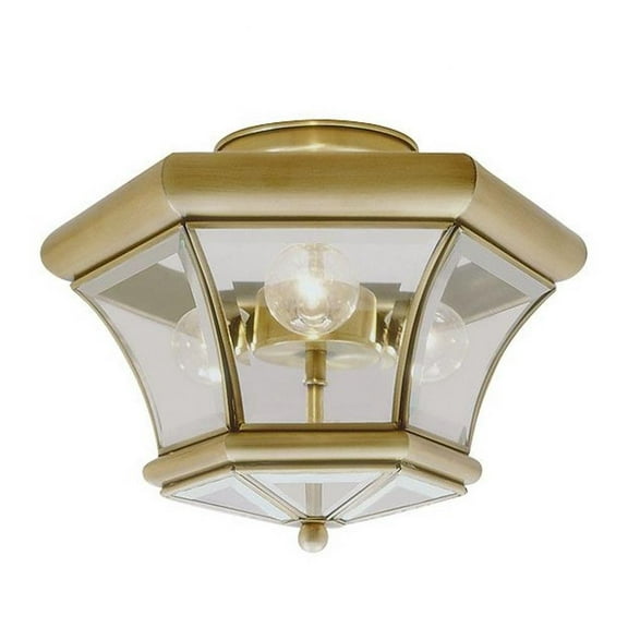 3 Light Flush Mount in Traditional Style 13 inches Wide By 9.5 inches High-Antique Brass Finish Bailey Street Home 218-Bel-732010