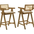 thumbnail image 2 of Walnut Bar Stools Set of 2, Modern Woven Rattan Bar Chairs with Fabric Upholstered Seats for Kitchen Island Counter, 2 of 10