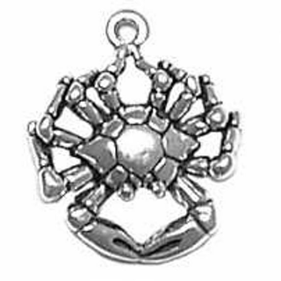 Sterling Silver 20" 1mm Box Chain 3D Crab Legs And Claws In Circular Position Pendant Necklace