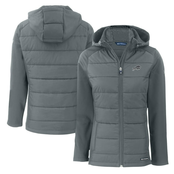 Women's Cutter & Buck Dark Gray Buffalo Bills Evoke Hybrid Eco Softshell Recycled Full-Zip Hoodie Jacket