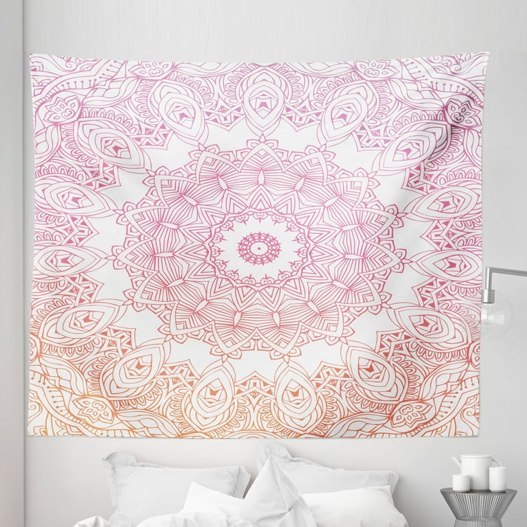 Mandala Tapestry Outline Style Flower Themed Design with Ombre Effect Elements Fabric Wall Hanging Decor for Bedroom Living Room Dorm 5 Sizes