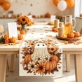 thumbnail image 5 of Hvmvliv 12x71 Inch Halloween Fall Harvest Table Runner with Ghost Web Striped Design for Dining Table Farmhouse Kitchen Indoor Outdoor Party Decor Multicolor, 5 of 6