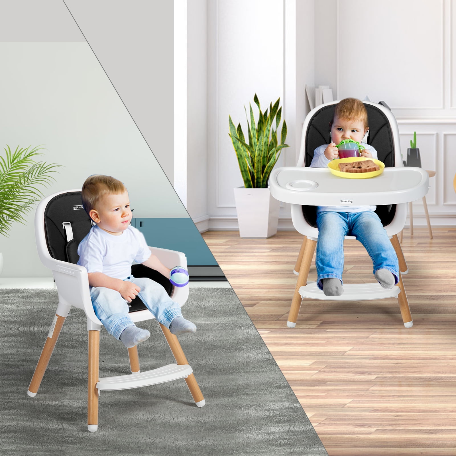 Kinder King 3 in 1 Wooden Baby High Chair Infant Feeding Chair
