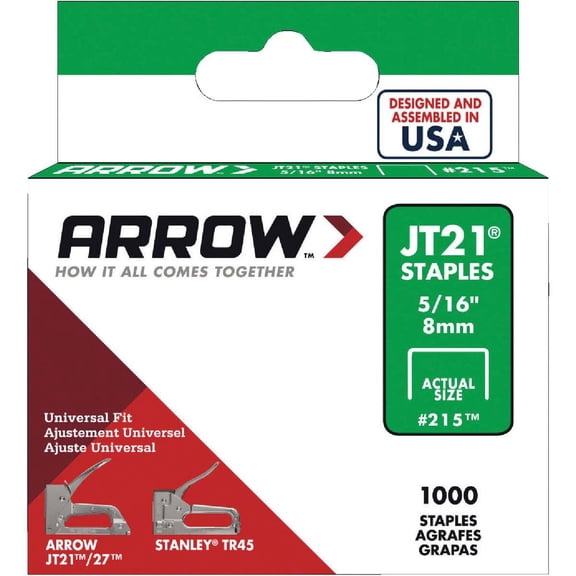 JT21® Type Staples, 5/16 in, Steel, 1,000 PK
