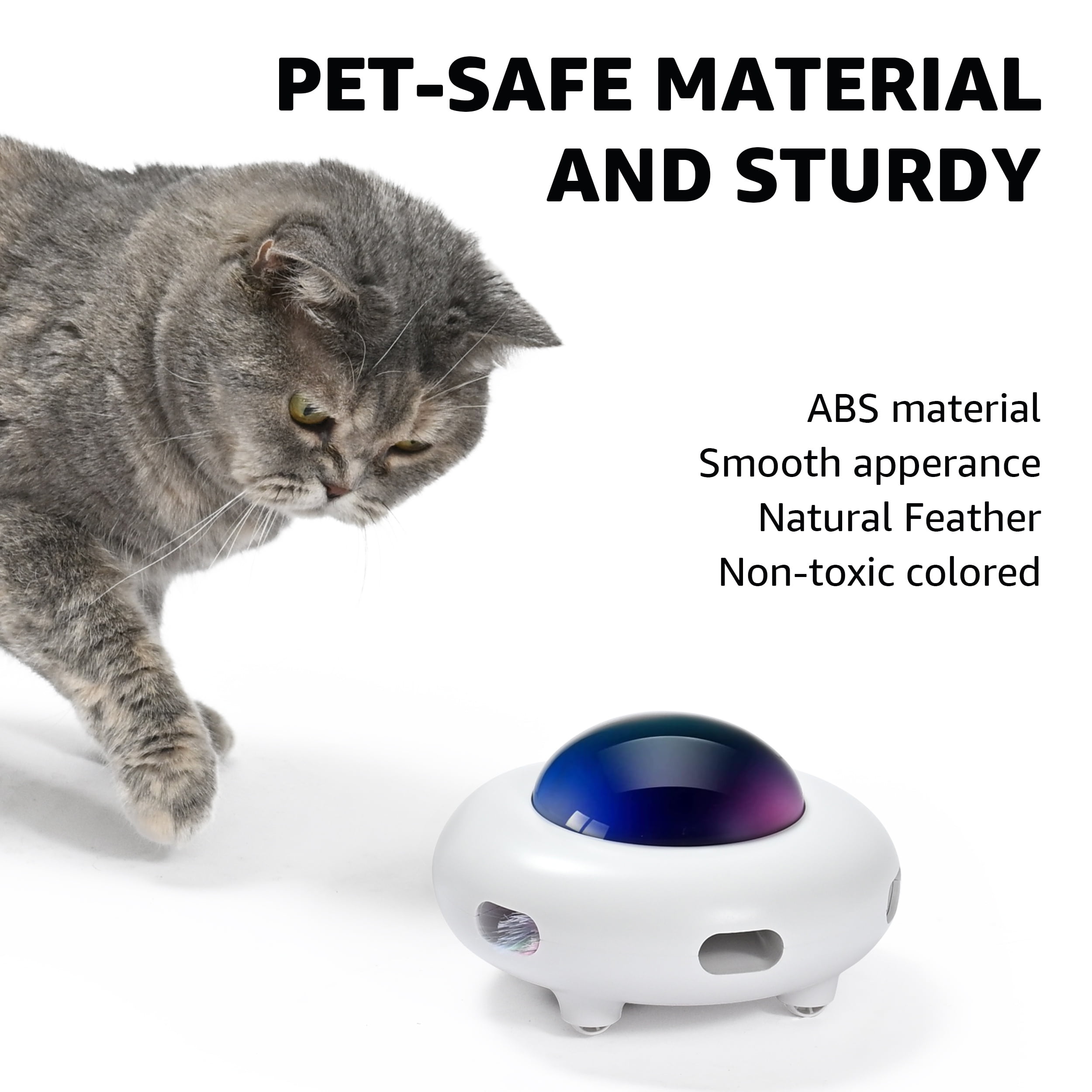 Max & Marlow Electric UFO Cat Toy with Random Feather Action, 3 Speed Modes, Touch-Activated