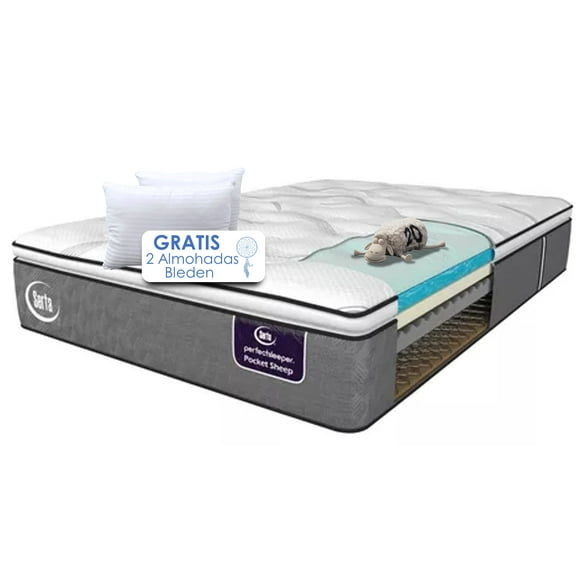 Serta Colchón King size Ortopédico Suave, Núcleo de resortes Posture + 2 Almohadas Basic