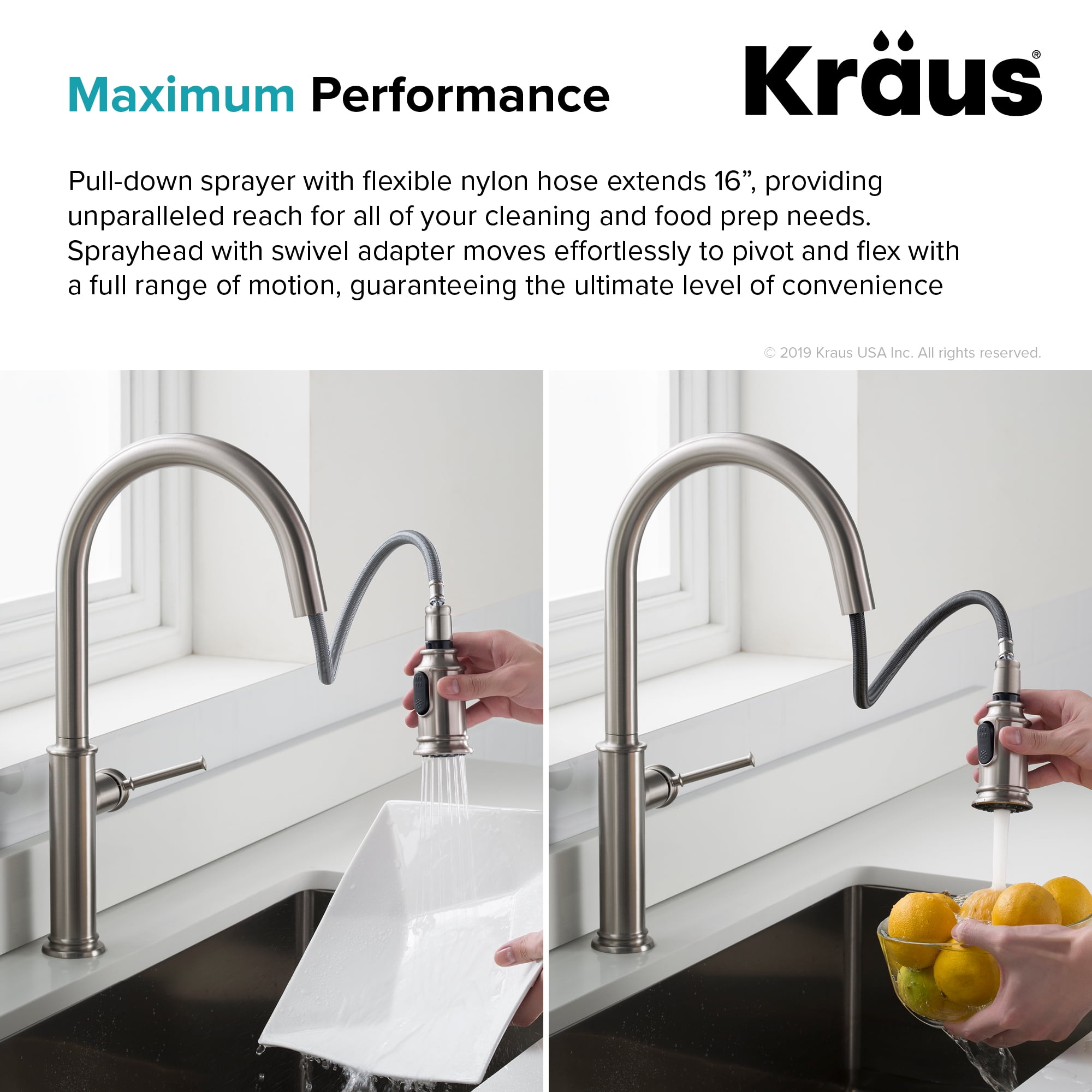 KRAUS Sellette™ Single Handle Pull Down Kitchen Faucet with Deck Plate and Soap Dispenser in all-Brite™ Spot Free Stainless Steel Finish