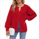 thumbnail image 1 of Suéter de Punto Suave y Grueso de Larga con Botones para Mujer, Cárdigan Informal Holgado con Abertura Frontal para Otoño Rojo Llama L, 1 of 9