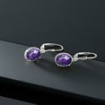 thumbnail image 4 of Gem Stone King 925 Sterling Silver Purple Amethyst Leverback Dangle Earrings for Women (3.00 Cttw, Gemstone February Birthstone, Oval Checkerboard 9X7MM), 4 of 5