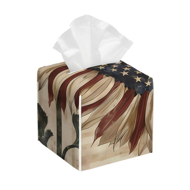 Balery USA Sunflower Flag Porta Pañuelos de Cuero con Estampado – Funda Moderna Cuadrada para Caja de Pañuelos, Dispensador 5x5x5''