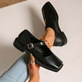 thumbnail image 2 of Xfvqtps Womens Mary Jane Shoes Adjustable Buckle Strap Square Toe Leather Upper Low Heel Comfortable Casual Flats Slip on Footwear Black, 2 of 9