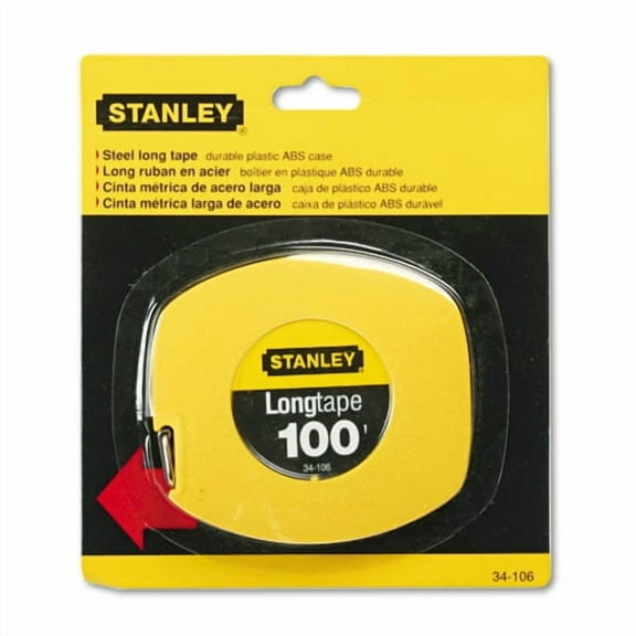 Long Tape Measure, 1/8" Graduations, 100 ft, Yellow | Bundle of 2