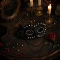 thumbnail image 4 of Black Masquerade Mask for Women 9 Inch Lace Masquerade Mask Pearl Embellished Mask with Tulle Flower and Beaded Face Chain for Masquerade Party Halloween Formal Event, 1 Pack, 4 of 4