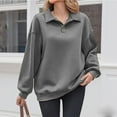thumbnail image 5 of Htigea Womens Button Down Lapel Sweatshirts Casual Loose Pullover Thin Fleece Long Sleeve Tops Gray L, 5 of 9