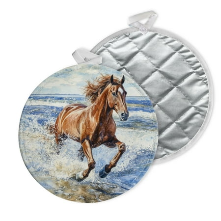 

2 PCS Pot Holders for Kitchen Potholders Sets with Hook for Oven Cooking Baking Watercolor Horse On The Beach