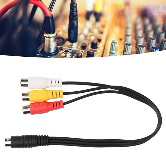 Video Cable, Red Yellow White Free Bending S Video 4 Pin Male To 3RCA Female Cord 1.0ft PVC Double Shielding for TV
