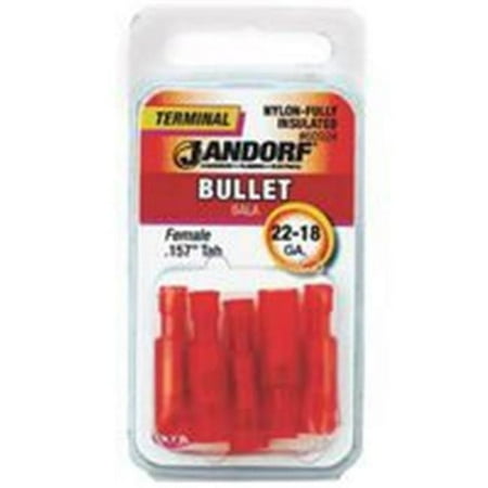 Jandorf 60924 Bullet Terminal, 600 V, 22 to 18 AWG Wire, Nylon Insulation, Copper Contact, Red