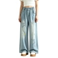 thumbnail image 2 of Toddler Pants Girls Summer Breathable Denim Long Pants Lightweight Daily Light Blue 5-6 Years, 2 of 8