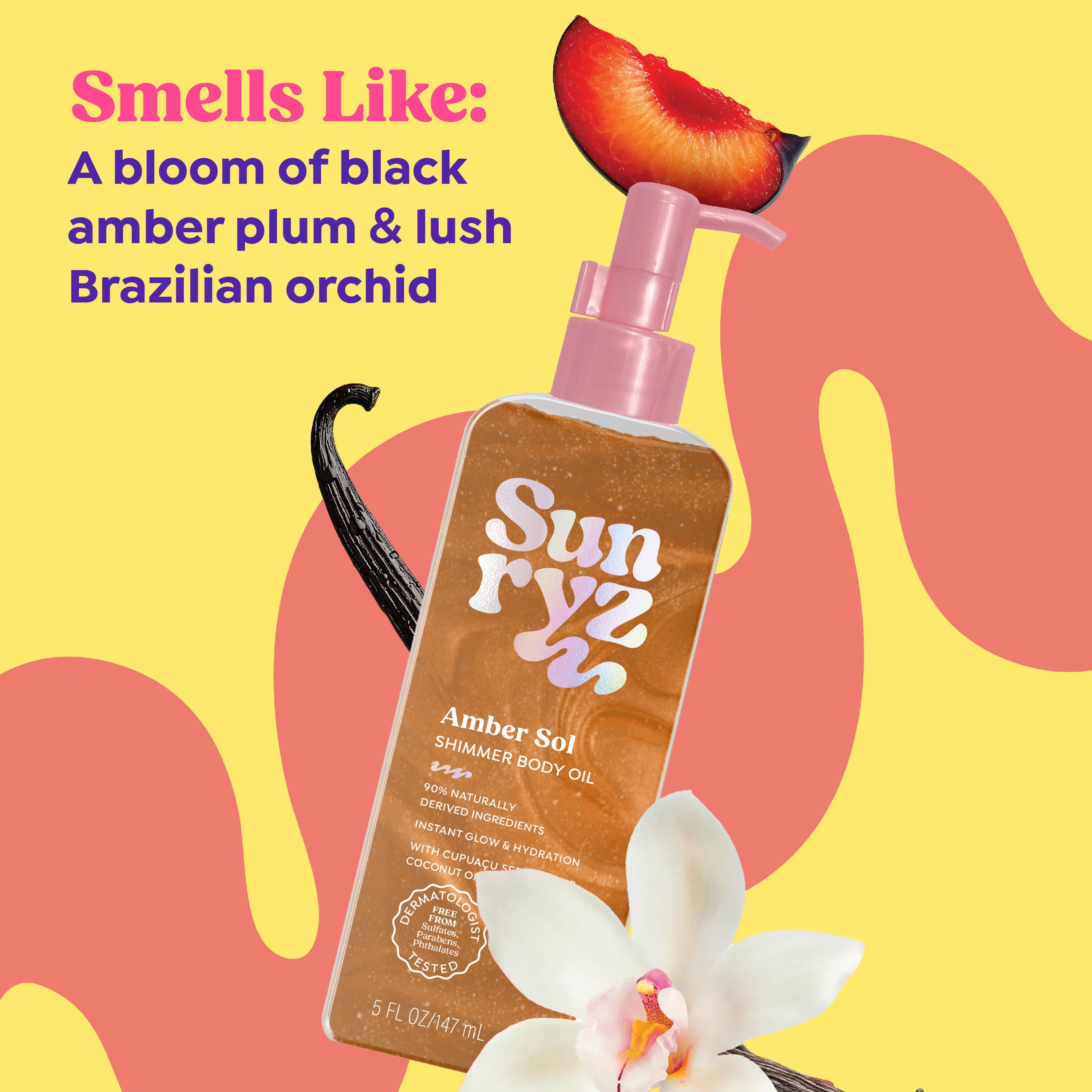 Sunryz Amber Sol Shimmer Body Oil, Radiant Bronze Glow, 5 fl oz