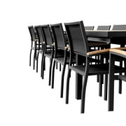 Heck 13 Pieces Aluminum Outdoor Dining Set for 12 Person, FSC Teak Patio Extendable Tabletop and Stackable Chairs, Charcoal Black