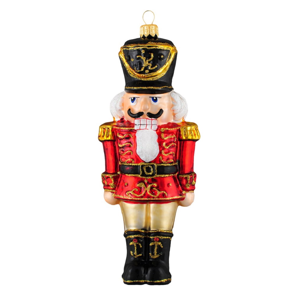 Large Red Nutcracker Soldier Polish Glass Christmas Tree Ornament Made in Poland