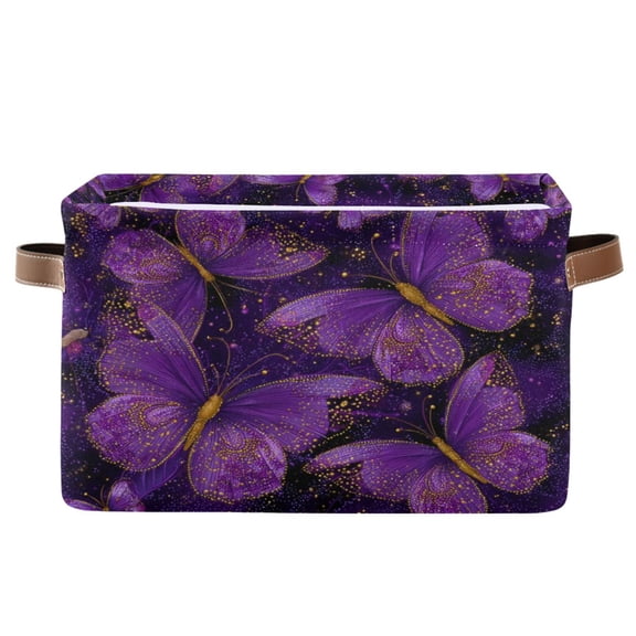 1-Pack Square Closet Organizers with Handles Open Basket Bins Glowing Purple Butterfly Storage Basket for Home Office