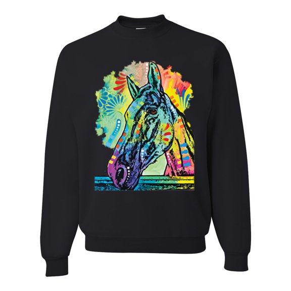 Colorful Horse Head Animal Lover Unisex Crewneck Graphic Sweatshirt, Black, Small