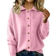thumbnail image 2 of Womens Button Up Cardigan Sweaters Chunky Knit Long Sleeve Lapel Collared Tops Fall Winter Fashion Clothes Pink L, 2 of 7