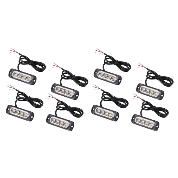 8 Pcs 4 Lumières Stroboscopiques de Récupération Ambre 12V 24V Orange pour Grill, 8* Lumière Stroboscopique, Noir