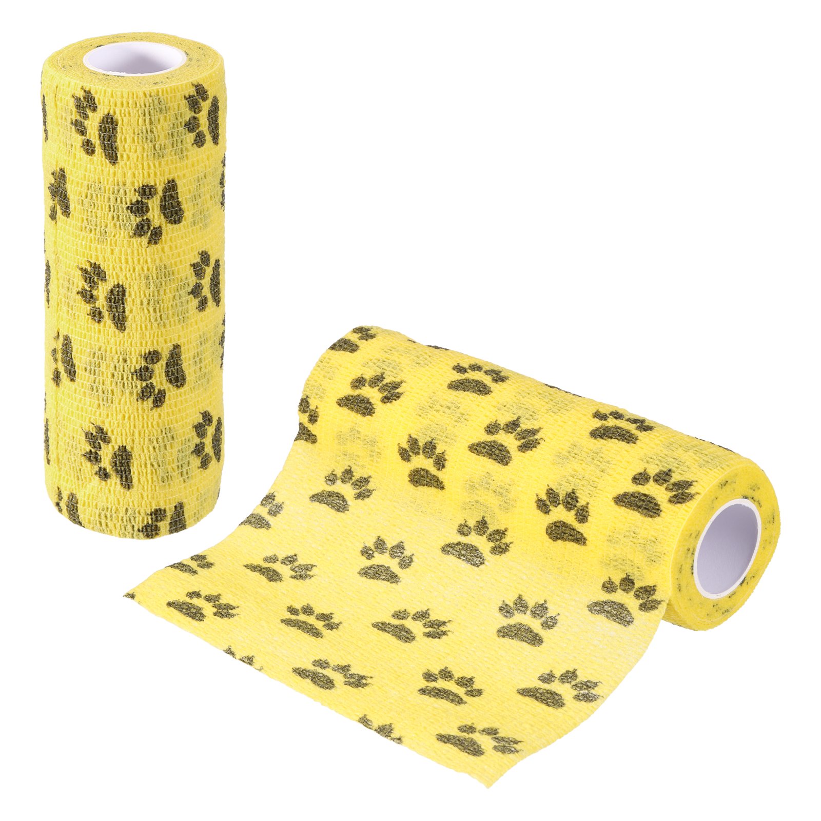 Uxcell Pet Wrap Bandages, 6 Inch 5 Yard Self Adhesive Bandage Wrap, Pet Non-Woven Tape First Aid Cohesive Gauze, (Yellow/Paw, 2 Pcs)